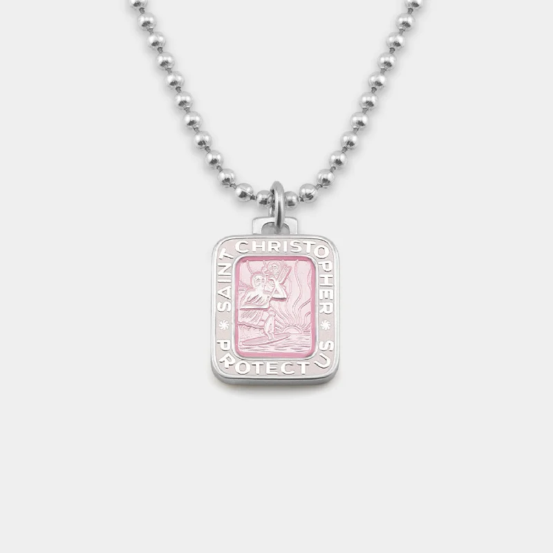 Boho Chic Necklaces-Rectangle St. Christopher - Pink / White