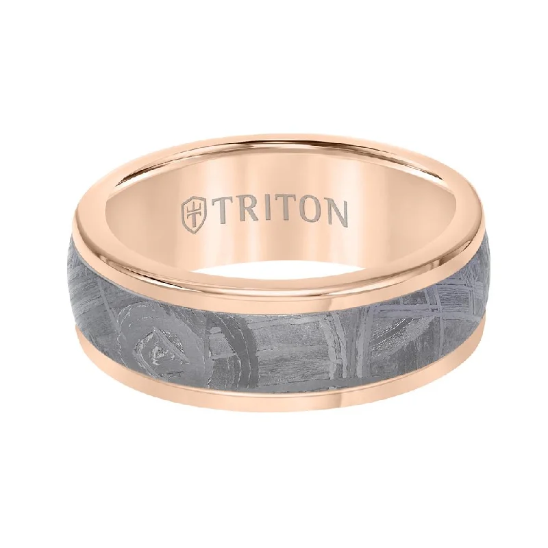 Custom Engagement Rings for Women-8MM Rose Tungsten Carbide Ring - Meteorite Insert and Round Edge