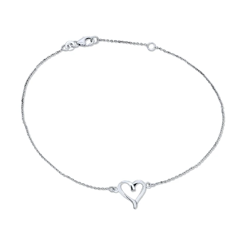 Unique Custom Birthstone Bracelets-Delicate Heart Anklet Ankle Bracelet Sterling Silver 9-10 Inch Extender