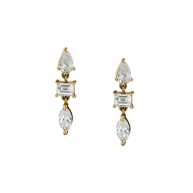 Silver Stud Drop Earrings-MULTI-SHAPED DIAMOND DROP EARRINGS