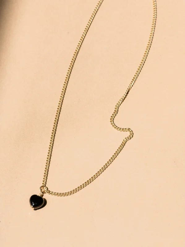 Designer Necklaces-Onyx Heart Pendant Necklace