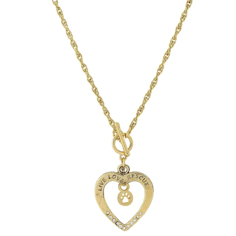 Engraved Necklaces-1928 Jewelry Live Love Rescue Open Heart Toggle Pendant Necklace 18"