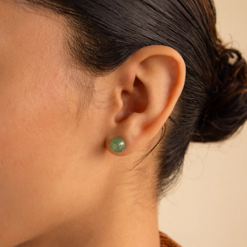 Large Gemstone Drop Earrings-Jade Bead Studs