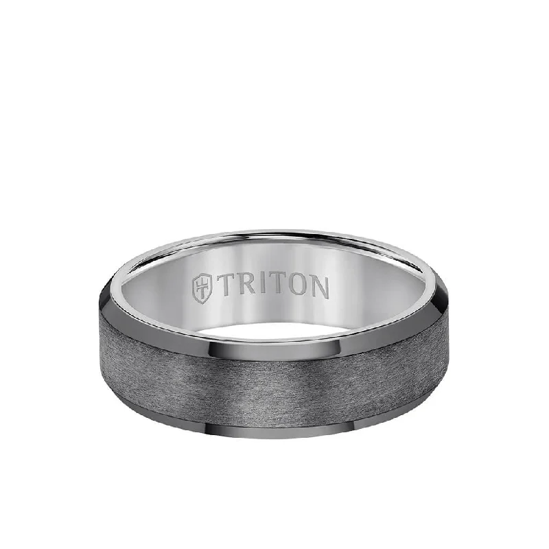 Men’s Custom Wedding Bands with Diamonds-7MM Tantalum Ring - Vertical Satin Finish and Bevel Edge