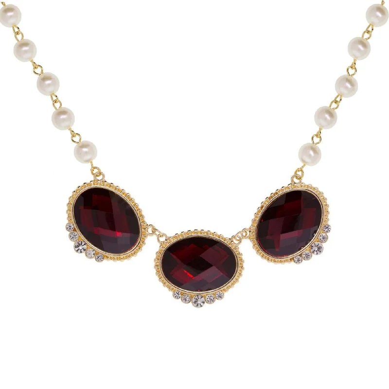 Zodiac Sign Necklaces-1928 Jewelry Siam Red & Faux Pearl Elegance Necklace 16" + 3" Extension