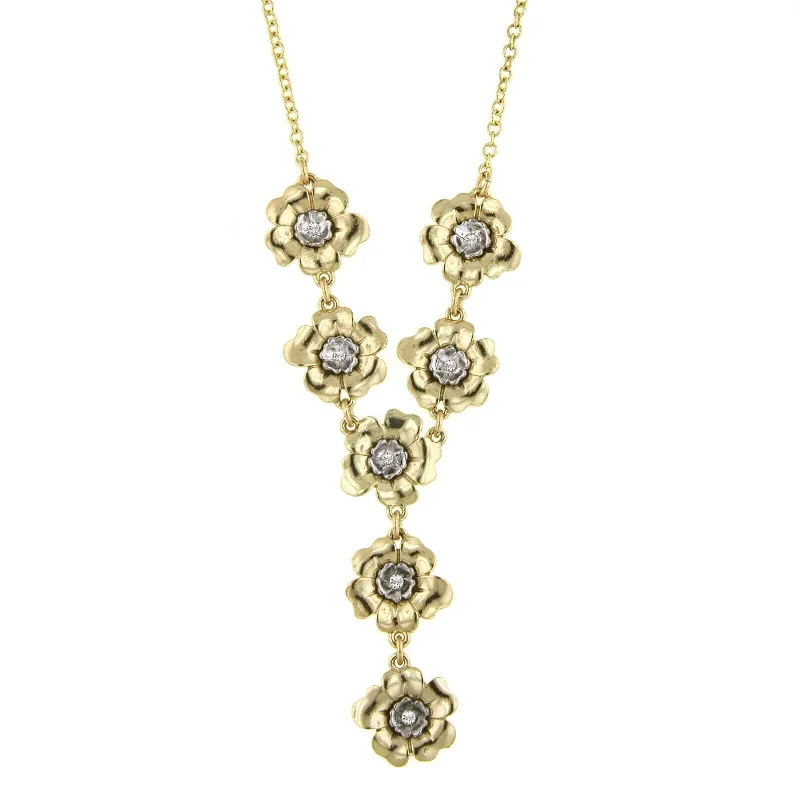 Trendy Gold Necklaces-2028 Jewelry Crystal Flower Y-Necklace 18" + 3" Extender