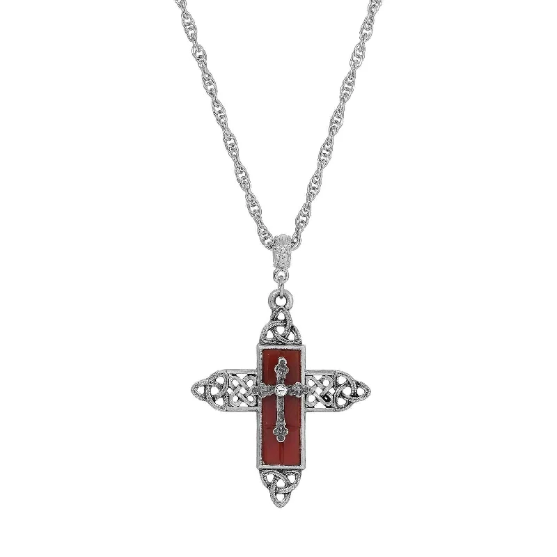 Layered Chain Necklaces-Symbols Of Faith Triquetra Cross Glass Pendant Necklace 28"L