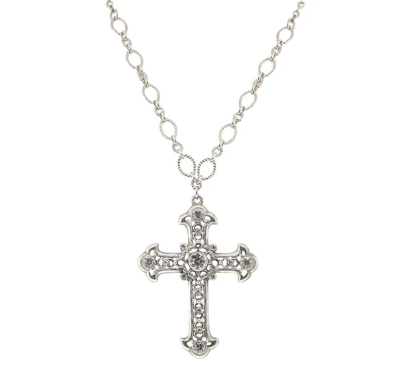 Long Necklaces-Symbols Of Faith Crystal Large Cross Pendant Necklace 28" Adjustable