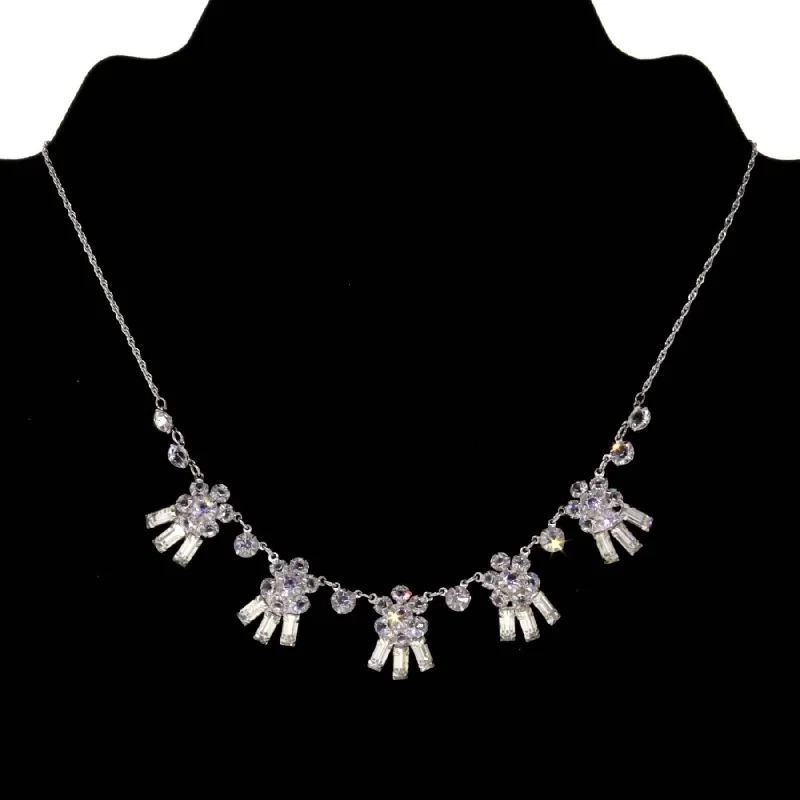 Religious Necklaces-1928 Jewelry Austrian Crystal Flowers & Baguette Drops Necklace 15"