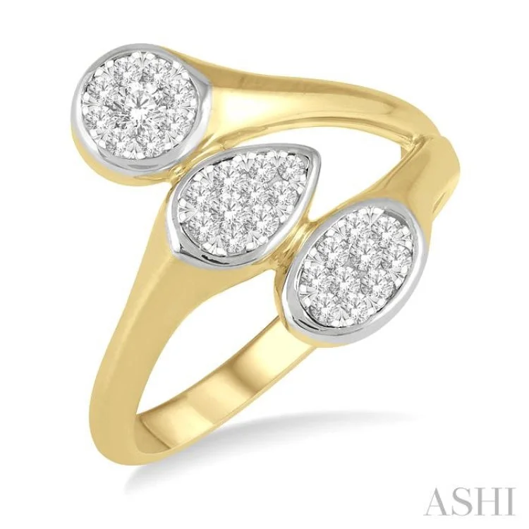 Customizable Engagement Rings-1/3 ctw Lovebright Interlocked Mixed Shape Mounts Round Cut Diamond Fashion Ring in 10K Yellow and White Gold