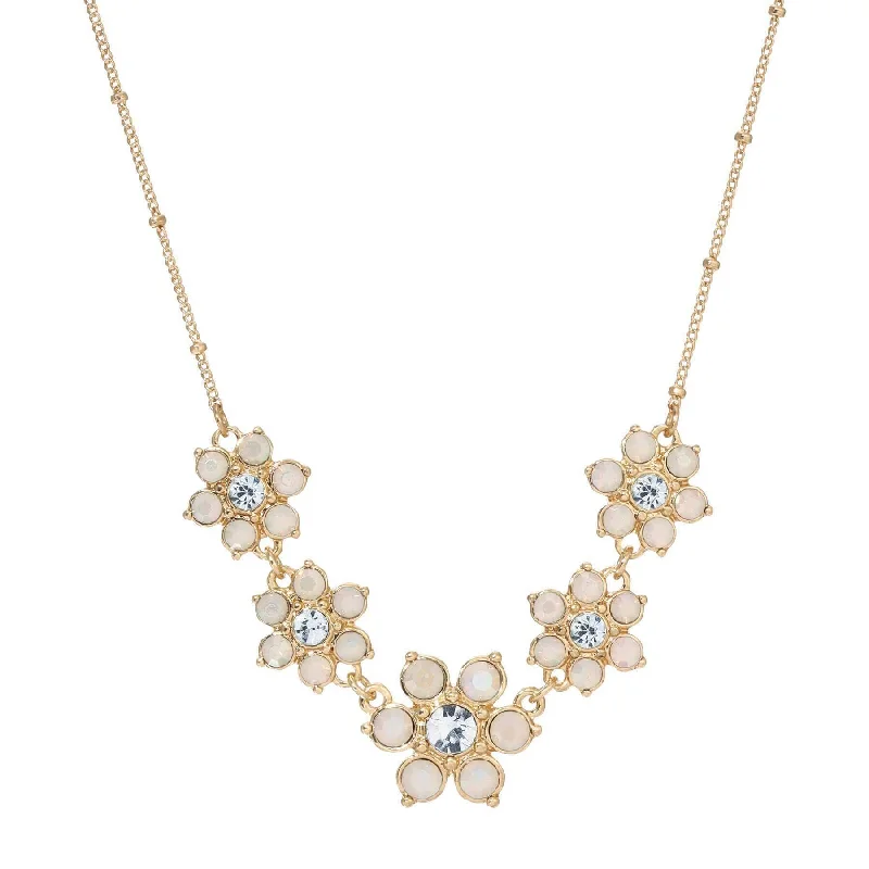 Bohemian Necklaces-1928 Jewelry Opal Radiance Stone & Crystal Flower Drop Necklace 16" + 3" Extension