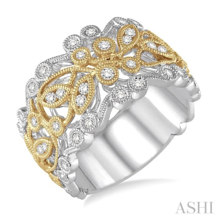 Fashionable Wedding Rings-1/2 Ctw Round Cut Diamond Fashion Ring in 14K White and Yellow Gold