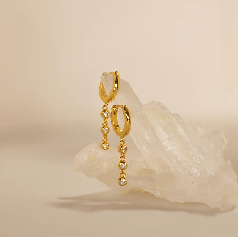 Luxury Hoop Gemstone Earrings-Dangling Diamond Chain Huggies