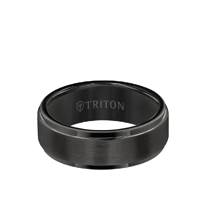 High-Quality Diamond Wedding Bands-8MM Tungsten Carbide Ring - Satin Center and Step Edge