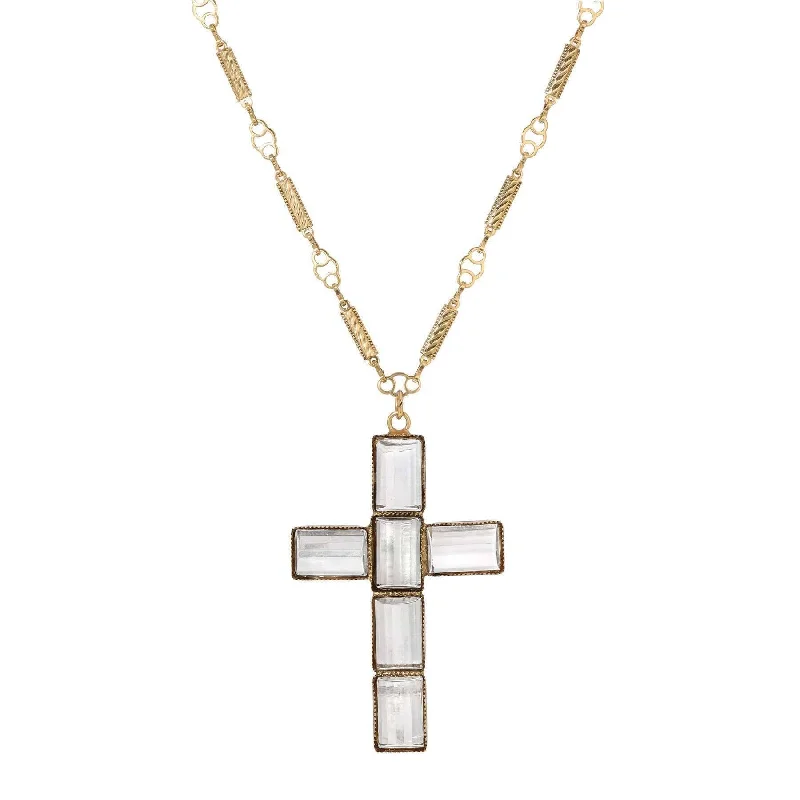 Infinity Heart Necklaces-Symbols Of Faith Clear Crystal Cross Pendant Necklace 30"