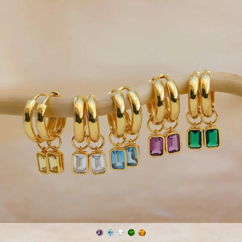 Luxury Gemstone Stud Earrings-Dangling Gemstone Hoops