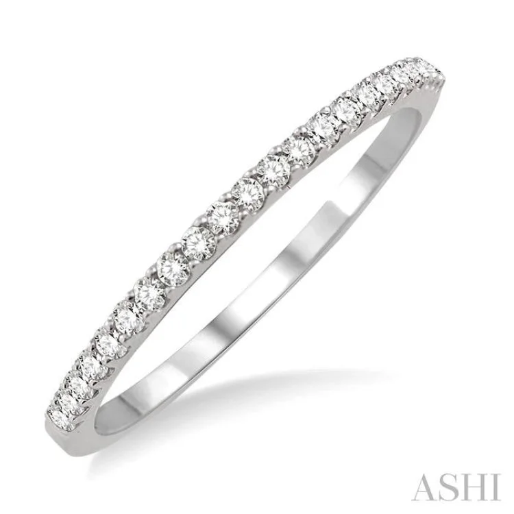 Affordable Gold Rings-1/5 Ctw Round Cut Diamond Wedding Band in 14K White Gold