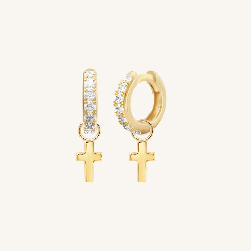 Designer Drop Earrings for Women-Cross Crystal Hoops