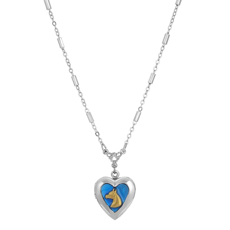 Natural Gemstone Necklaces-1928 Jewelry Sapphire Blue Horse Heart Locket Necklace 16" + 3" Extender