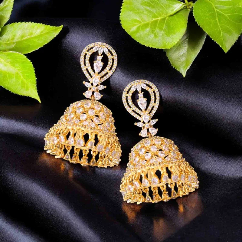 Custom Drop Stud Earrings-Golden Unni Zirconia Jhumkis