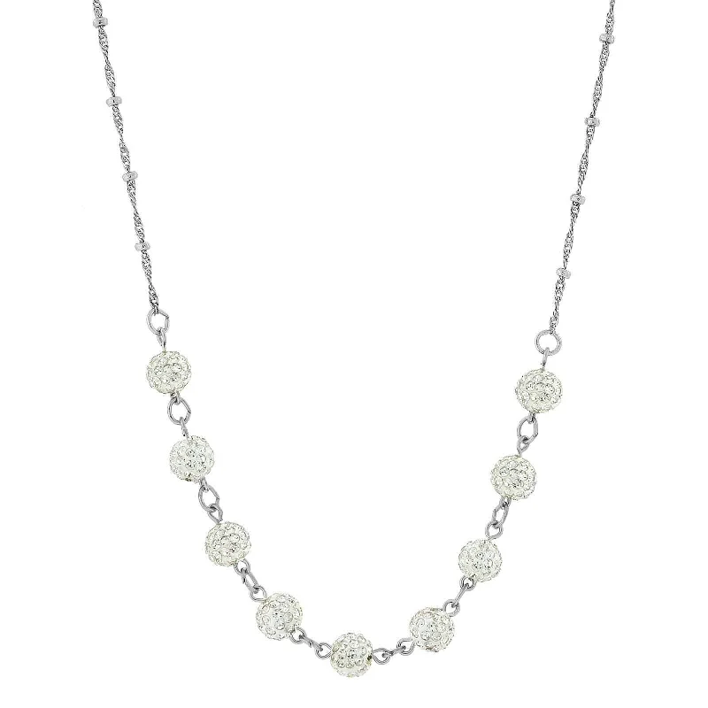 Shiny Necklaces-1928 Jewelry Silver Tone Crystal Fireball Pave Necklace 16" + 3" Extender