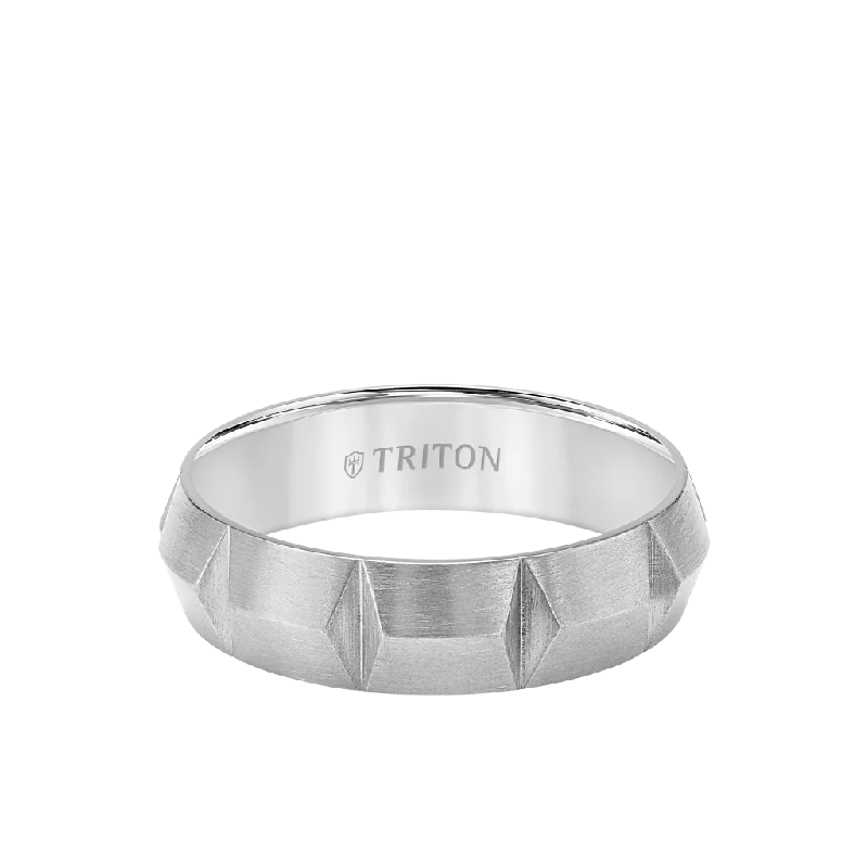 Custom Wedding Bands with Engraving-6MM Titanium Carved Ring with Brushed Finish