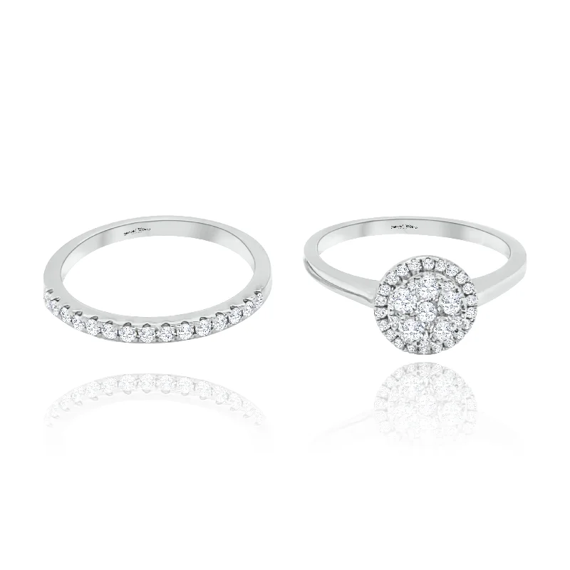 Luxury Custom Engagement Ring Sets-Halo set Brilliant Cut Style Invisible set Diamonds Ring & Anniversary Ring Combo