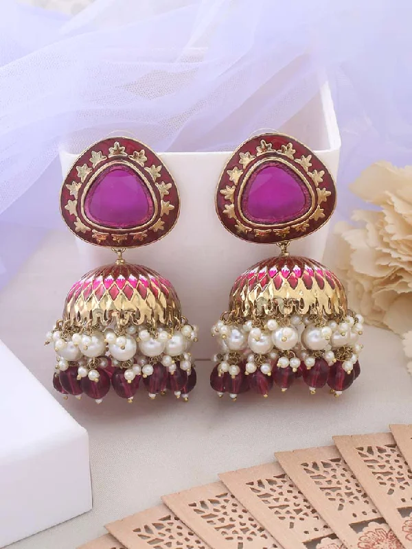 Simple Pearl Stud Earrings-Wine Chetaki Jhumkis