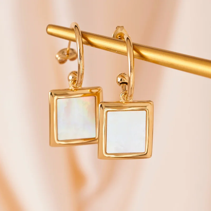 Personalized Crystal Earrings for Women-White Shell Square Earrings