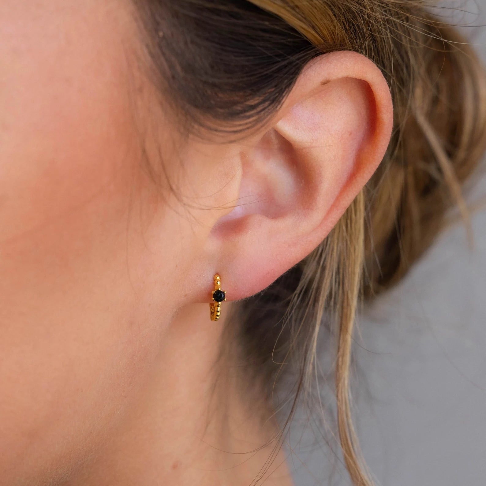 Custom Hoop Earrings for Women-Onyx Beaded Huggies