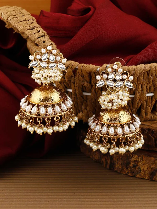 Unique Crystal Earrings-Ivory Hastha Jhumkis