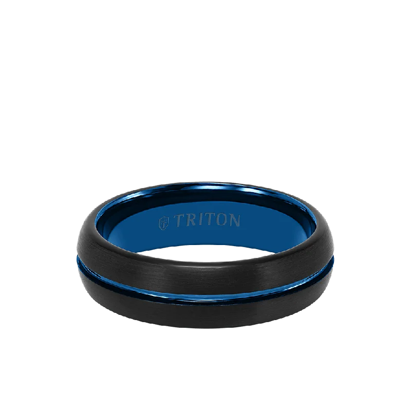 Custom Wedding Bands for Men-6.5MM Tungsten Carbide Two-Tone Ring with Brushed Finish