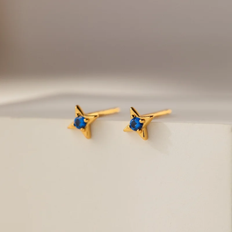 Luxury Crystal Earrings-Sapphire Star Studs