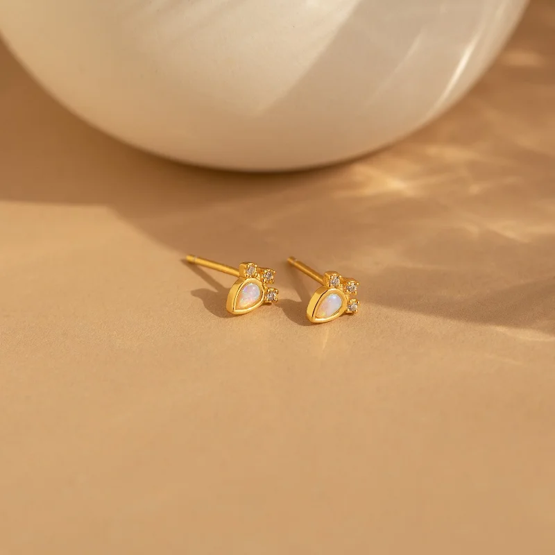 Simple Gemstone Earrings-Dainty Opal Teardrop Studs