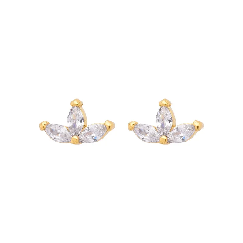 Minimalist Drop Earrings-Gold Cubic Zirconia Leaf Stud Earrings