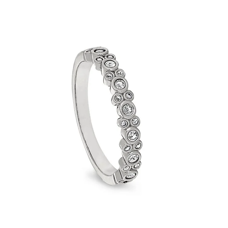 Unique Engagement Rings with Gemstones-Platinum finish sterling silver bubbles ring with simulated diamonds