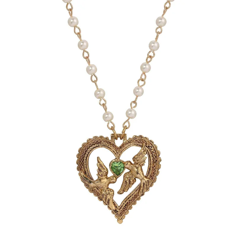 Custom Picture Necklaces-1928 Jewelry Crystal Heart Love Birds Pendant Necklace 15" + 3" Extension