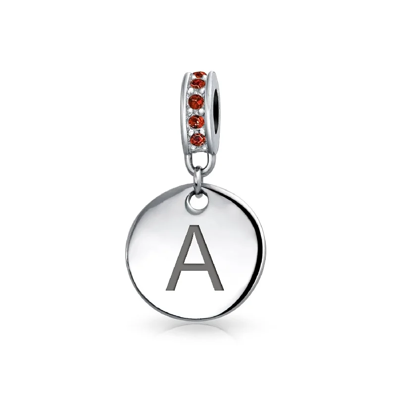 Customizable Gemstone Bracelets for Men-Initial Alphabet Bead Charm A-Z Monogram Red Crystal Dangle for European Bracelet