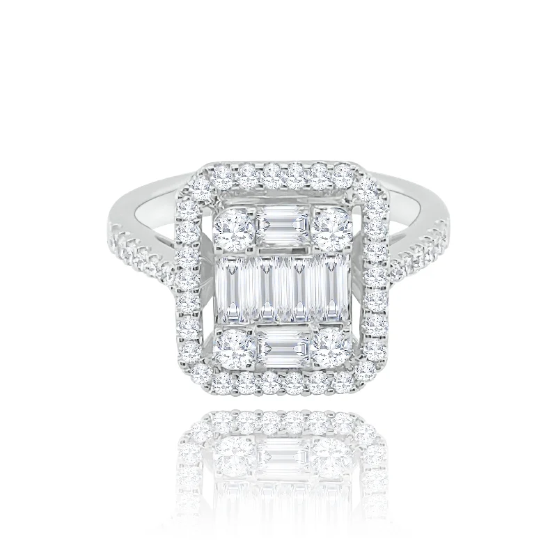 Simple Promise Rings with Personalization-Halo  Emerald cut Style invisible set Diamonds Ring