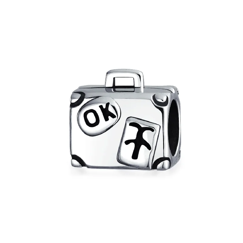 Handcrafted Gemstone Bracelets with Initials-Vacation Travel Suitcase Luggage Charm Bead Sterling Silver for European Bracelet