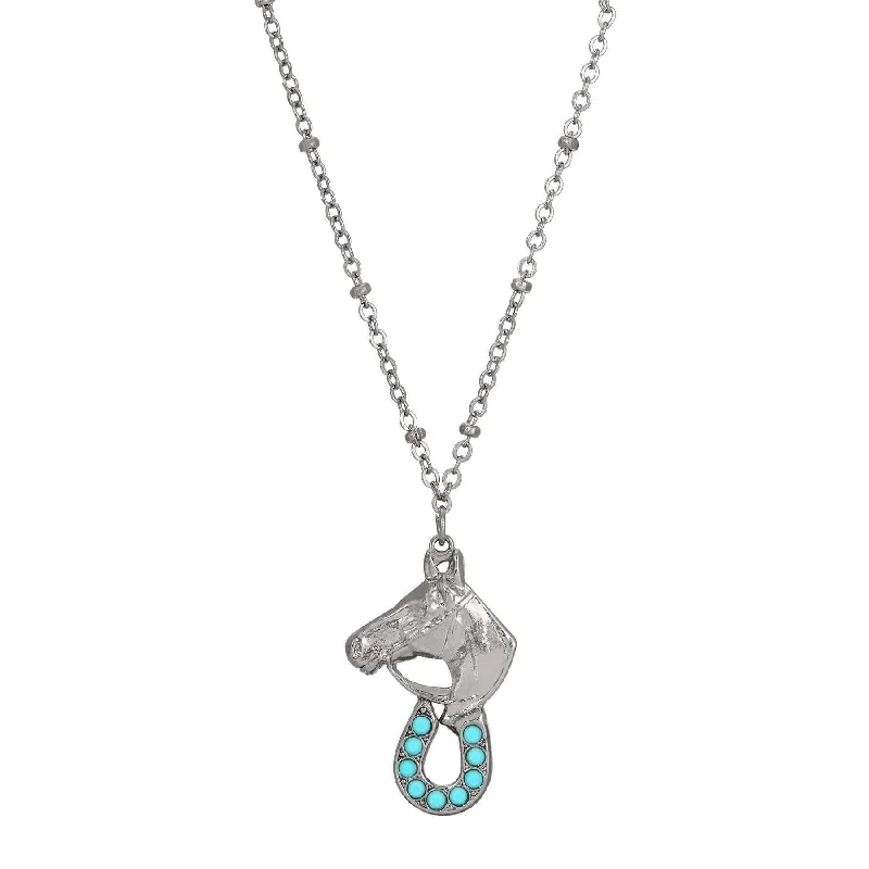 Zodiac Pendant Necklaces-1928 Jewelry Equestrian Elegance Turquoise Crystal Pendant Necklace 16" + 3" Extension