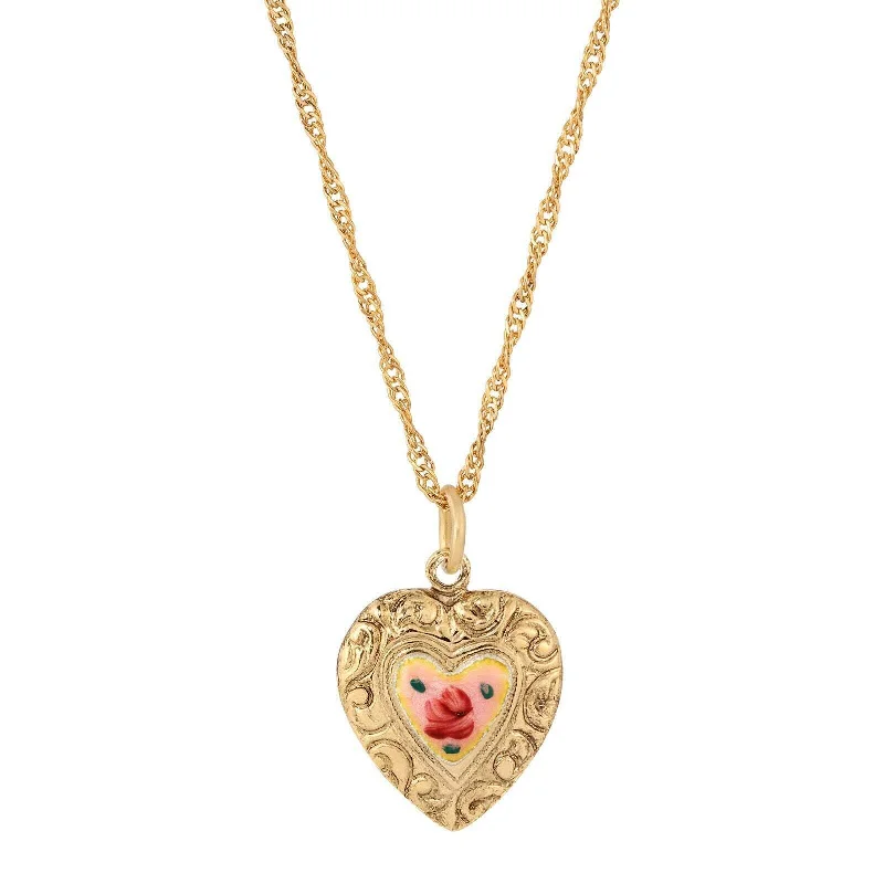 Elegant Pendant Necklaces-1928 Jewelry Enchanting Bloom Pink Flower Heart Pendant Necklace 17"