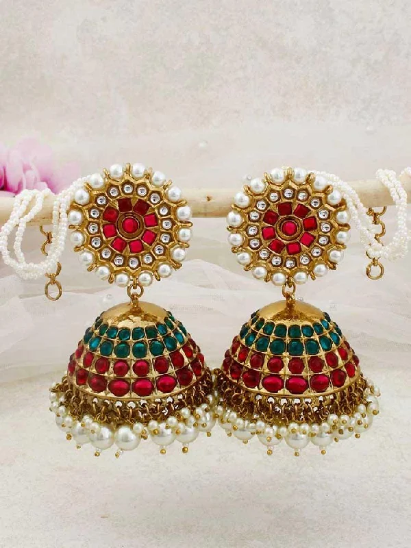 Handmade Crystal Earrings-Pearl Mrinali Sahara Jhumkis