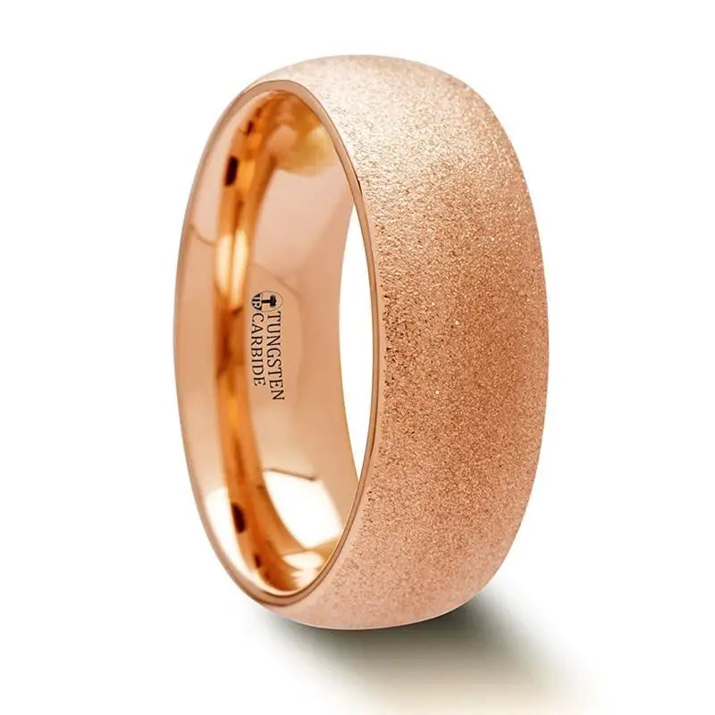 Women’s Wedding Bands with Sapphire-8mm EMBER Domed Tungsten Ring Rose Gold Plating and Sandblasted Crystalline Finish