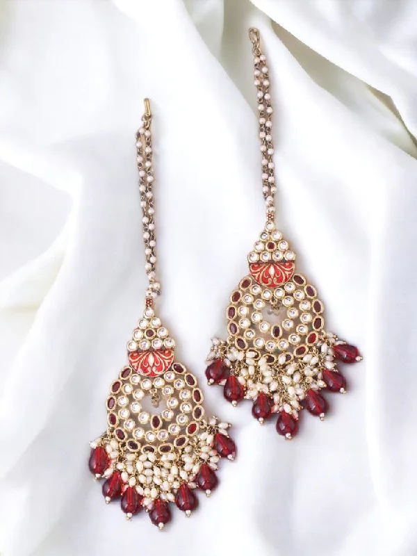 Sparkling Gemstone Drop Earrings-Maroon Jasmit Chaandbalis - EOSS