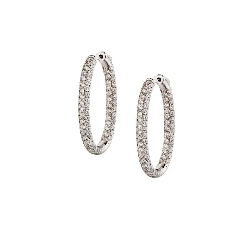 Trendy Gold Drop Earrings-DIAMOND OVAL-SHAPED HOOPS