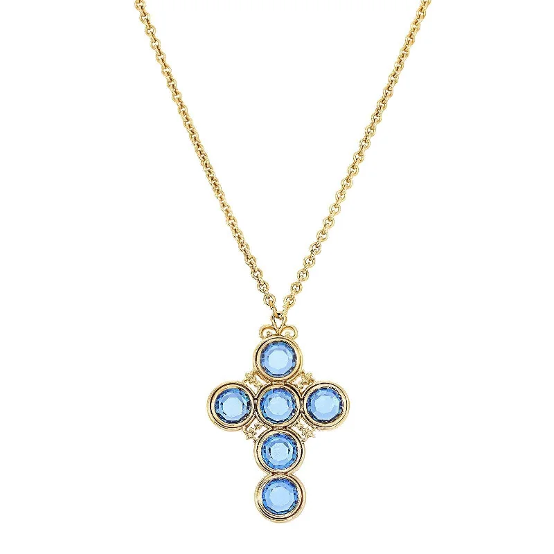 Religious Necklaces-Symbols Of Faith Blue Channel Cross Pendant Necklace 28"