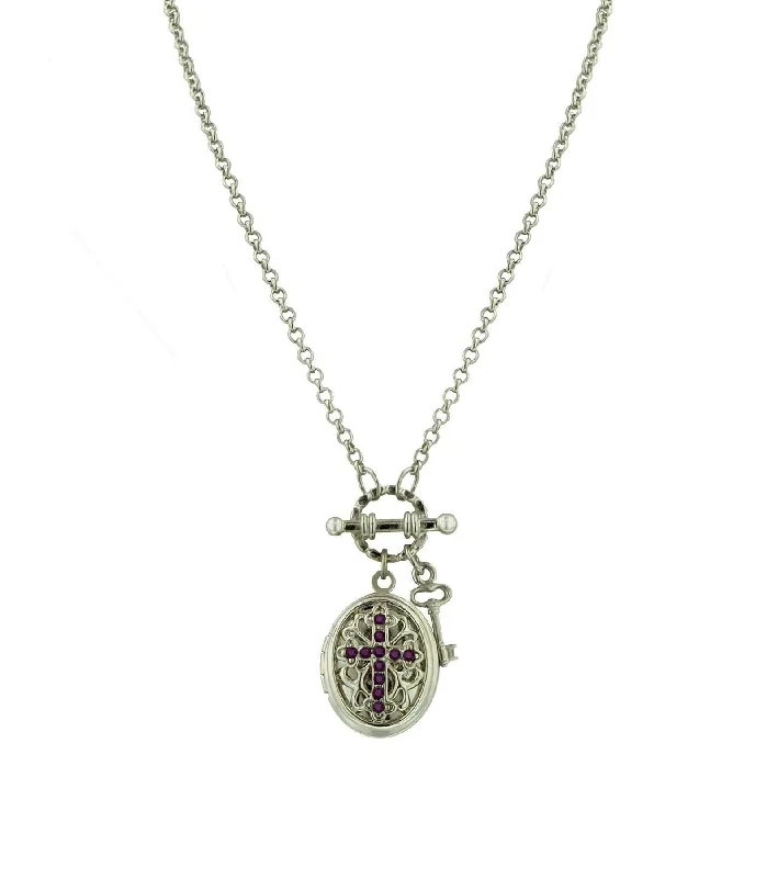 Elegant Necklaces-1928 Jewelry Birthstone Cross Locket Necklace 24"