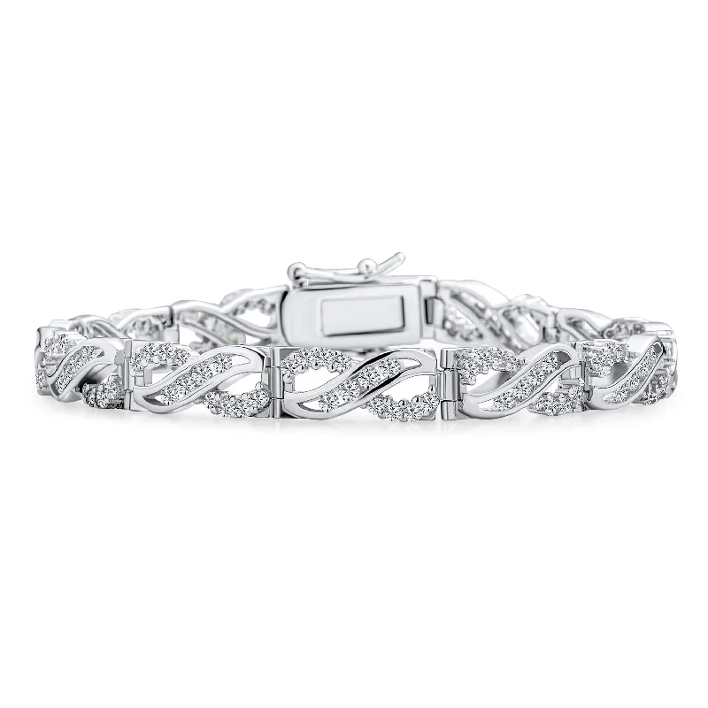 Personalized Gemstone Bracelets for Women with Initials-Bridal Romantic CZ Infinity Tennis Bracelet in Sterling Silver 7.5 Inches