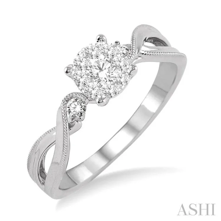 Custom Wedding Rings with Birthstone Inlays-1/3 Ctw Round Cut Diamond Lovebright Engagement Ring in 14K White Gold